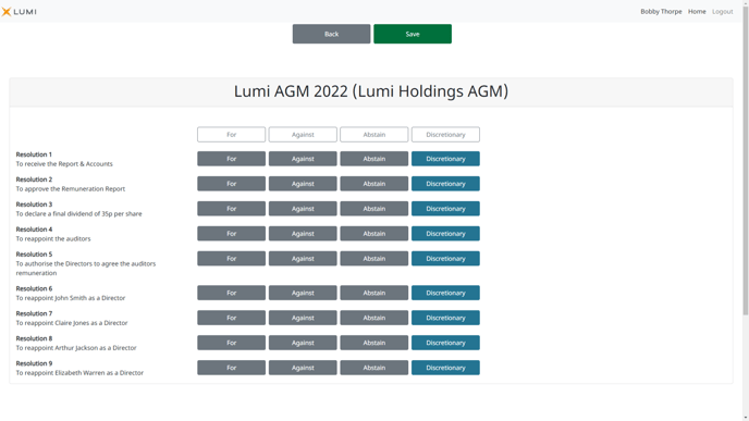 Lumi AGM+ - Meeting Participant Direct Vote Screen